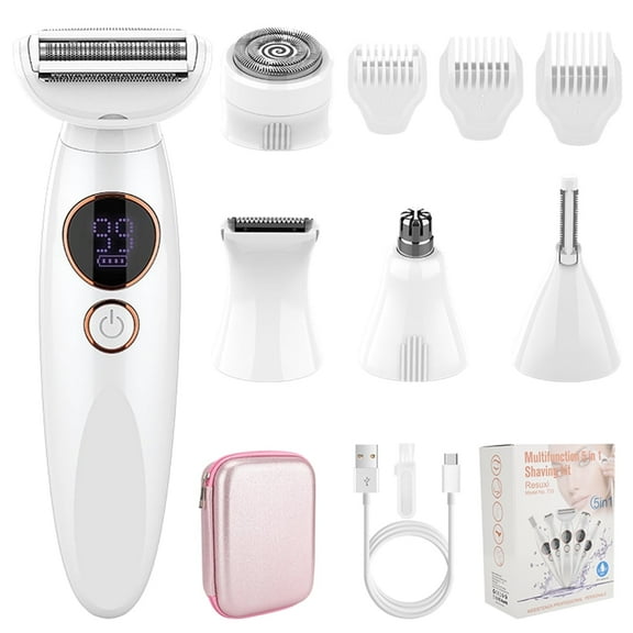 RNKR 5-in-1 Electric Razor for Women, Rechargeable Hair Trimmer for Face, Nose, Eyebrow, Bikini, Armpit, Legs & Body, Painless & Portable Women's Shaver Set