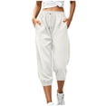 thumbnail image 2 of Women's Jogger Pants Side Pockets Baeitkot Women's Fashion Casual Solid Color Loose Elastic Waist Cropped Jogger Pants Side Pockets White XXL, 2 of 8