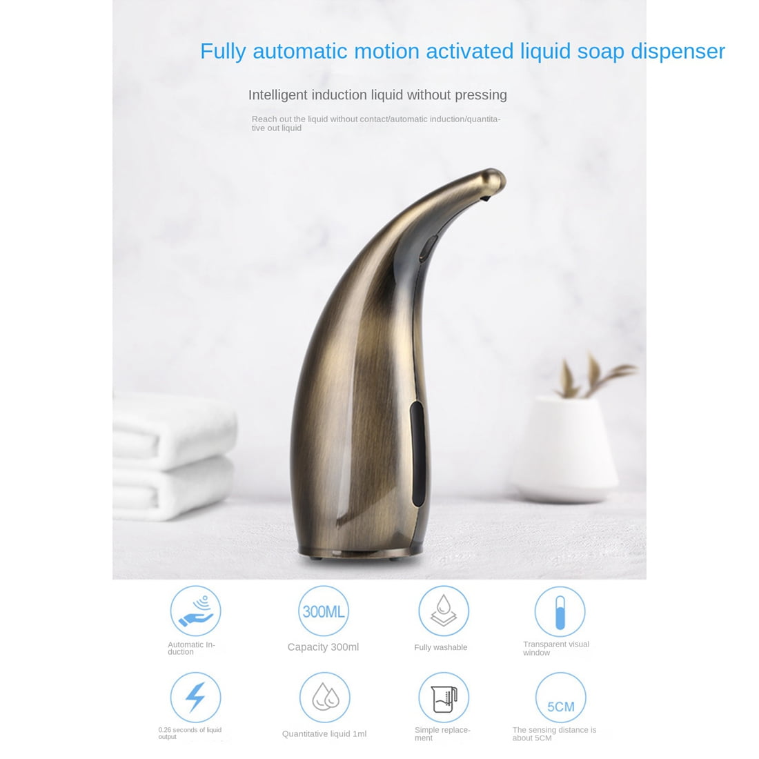 300Ml Automatic Touchless Soap Dispenser,for Kitchen Bathroom Bronze