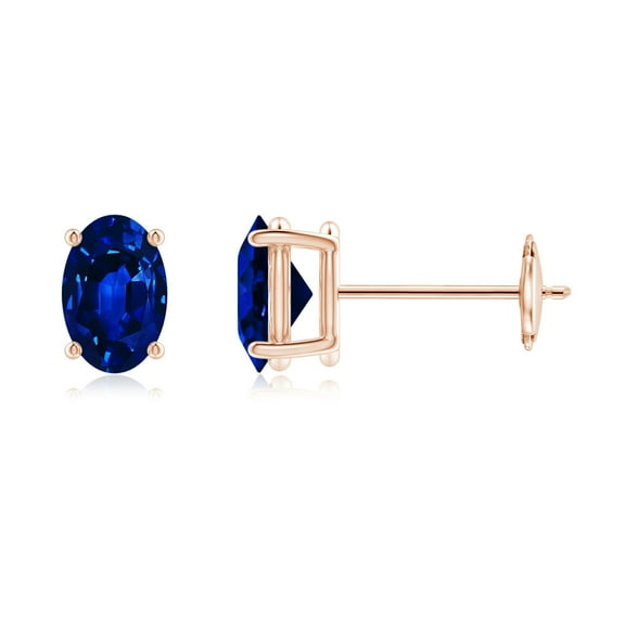 ANGARA Natural 1.2 Ct Prong-Set Solitaire Sapphire Stud Earrings in 14K Rose Gold for Women (Size-6x4mm) | September Birthstone, Anniversary, Jewelry Gift for Women | Natural Blue Sapphire Earrings