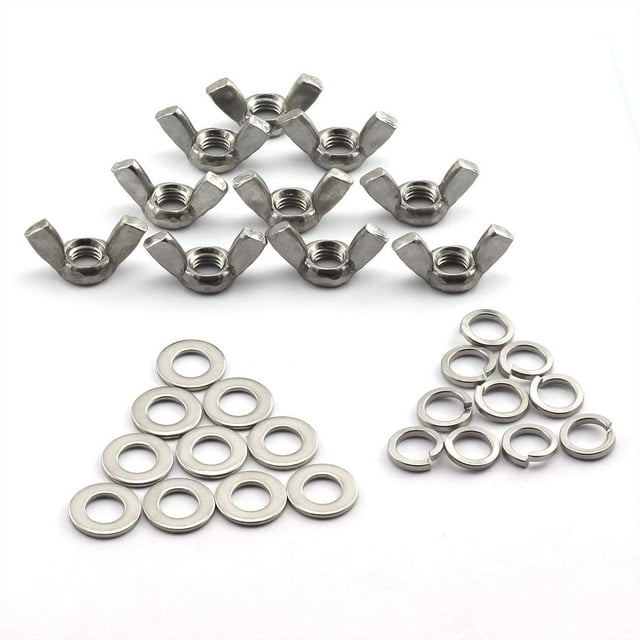PZRT 10 Sets M6 DIN315 Wing Nut and Flat/Spring Washers 304 Stainless Steel Hand Tighten Butterfly Nut Fastener Hardware Fitting