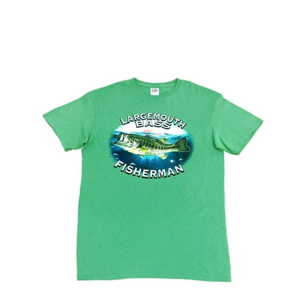Mens Green Largemouth Bass Water Sunset Fisherman T-Shirt Graphic Tee Medium