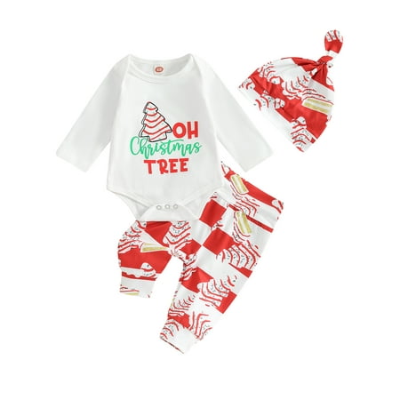 

Wallarenear Baby Girl Boy Christmas Outfits Long Sleeve Romper Pants with Hat Pajamas Set