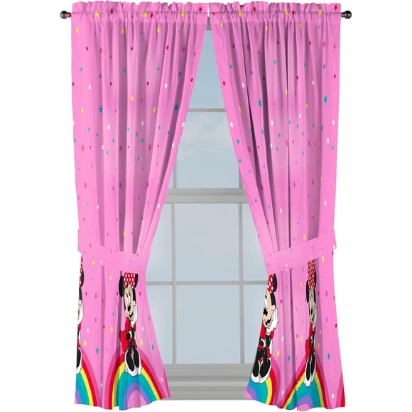 Sunny Side Up Window Curtains for Kids Bedroom 4-Piece Drape Set with 2 Tiebacks, Pink - Minnie Mouse, 42" W x 63" L (Pack of 2)