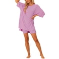 thumbnail image 2 of INSPIRE CHIC Women's Oversized Lounge Set Workout Sweatsuits T-Shirt with Biker Shorts Outfits Sets M Gray Pink, 2 of 5