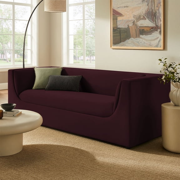Hilda 86" Curved Back Performance Velvet Sofa in Mulberry