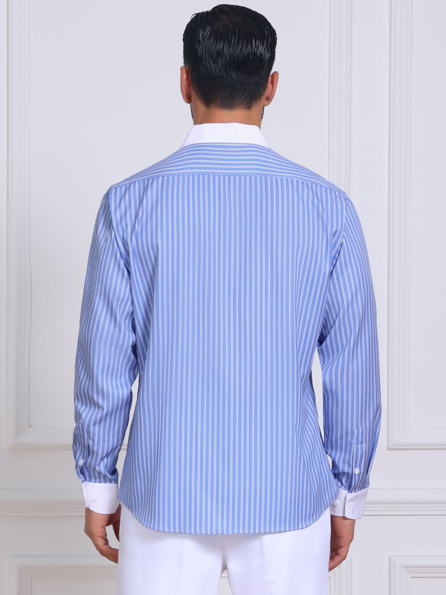 DARING DIVA Men's Striped Button Down Long Sleeve Stretch Shirts S Dark Blue