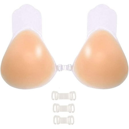 

Pikadingnis Silicone Adhesive Bra Women Strapless Sticky Invisible Push up Reusable Comfort Bra for Backless Dress with 3 Middle Buckle A