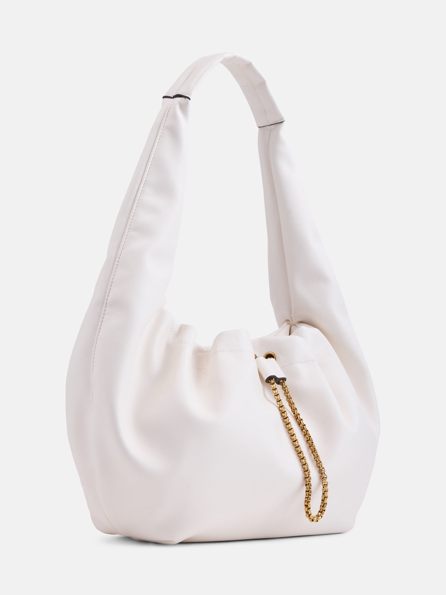 Scoop Women's Faux Leather Chain Drawstring Bag, Mother of Pearl