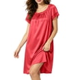 thumbnail image 2 of Blmnix Satin Nightgown Sleep Shirts for Women Sleep Dresses Lightweight Nightgowns Sleep Shirts Knee Length Red Short Sleeve Crew Neck Summer Nightgowns for Women, 2 of 7