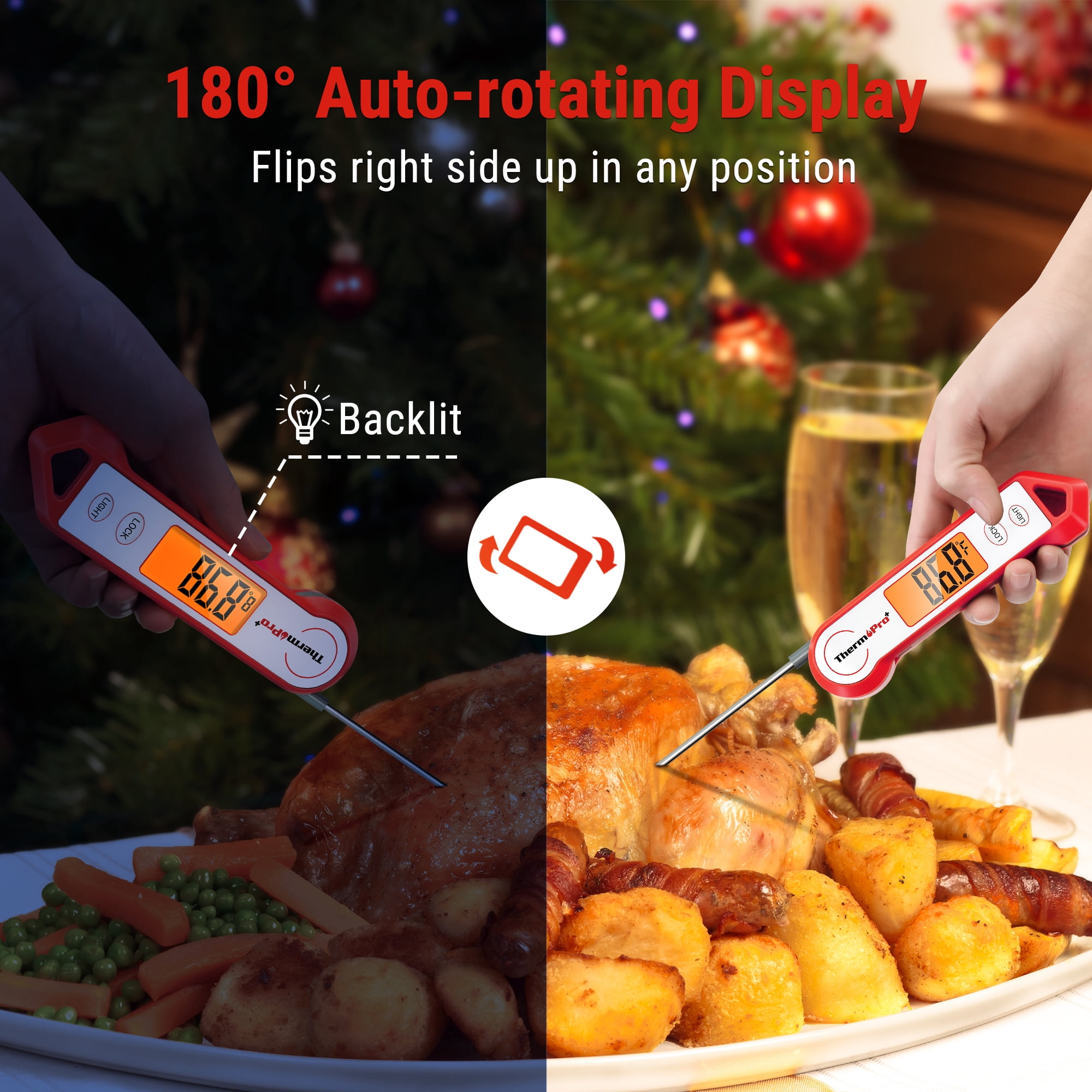 ThermoPro TP19HW Waterproof Meat Thermometer with Rotating Display, Stainless Steel Probe and Magnetic Back for Grilling, Cooking