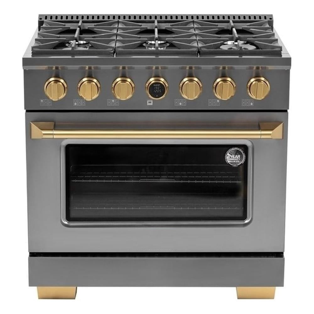 36 in. 5.2 cu. ft. Dual Fuel Range for Natural Gas in Dark Stainless Steel.