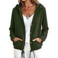 thumbnail image 4 of WIZUTIZ Women's Solid Color Corduroy Button Down Hoodie Drawstring Jacket Long Sleeve Loose Fit Casual Fall Winter Coat with Pockets, 4 of 9