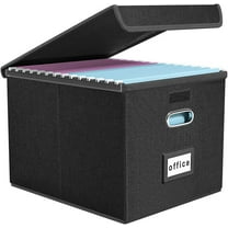 Behome File Box, Foldable File Organiser Box with Lid, Foldable Fabric Hanging Filing Box with Plastic Slide for Home Storage Office Filing, Black