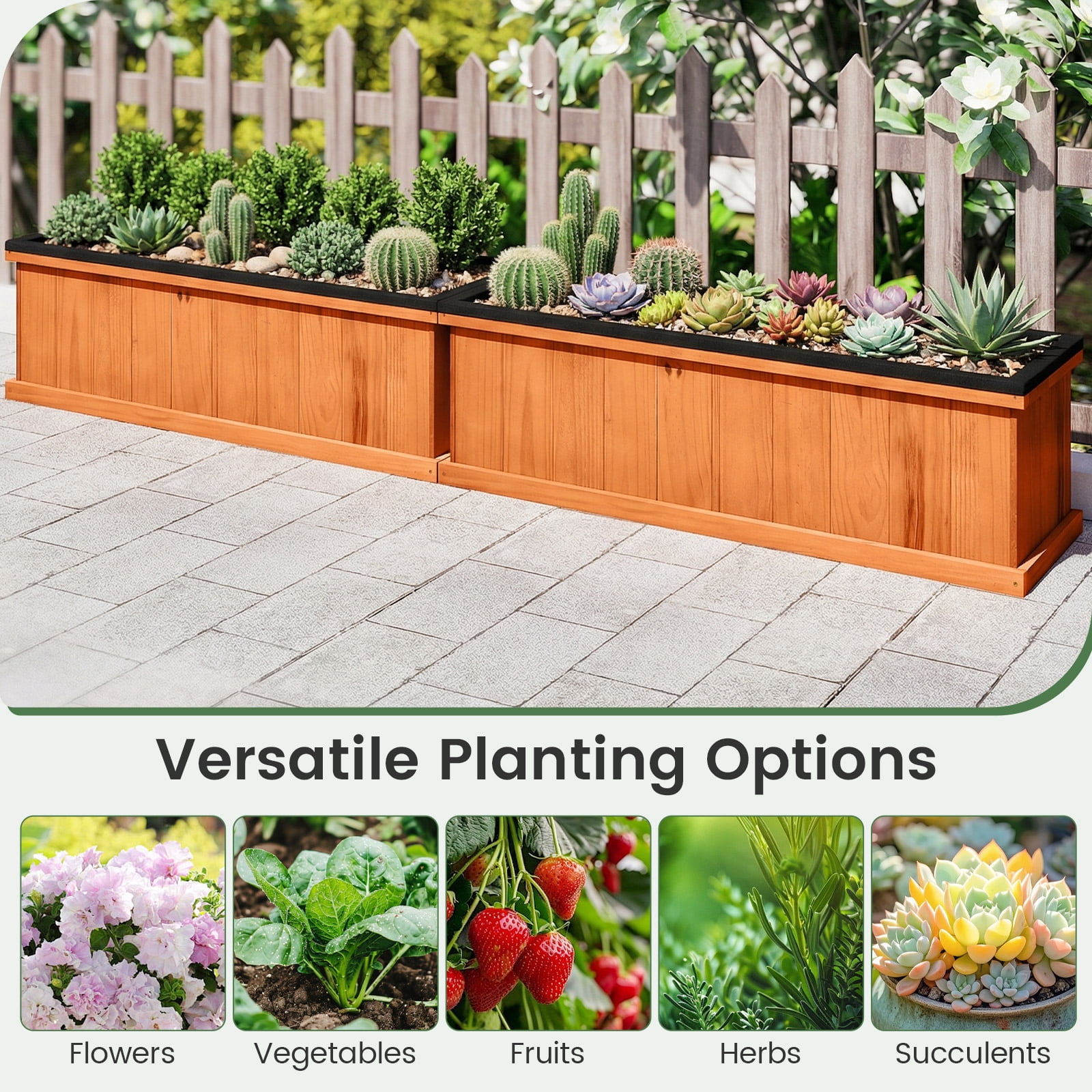Gymax Wood Raised Garden Bed w/Drainage Holes & Liner for Flowers Vegetables Herbs
