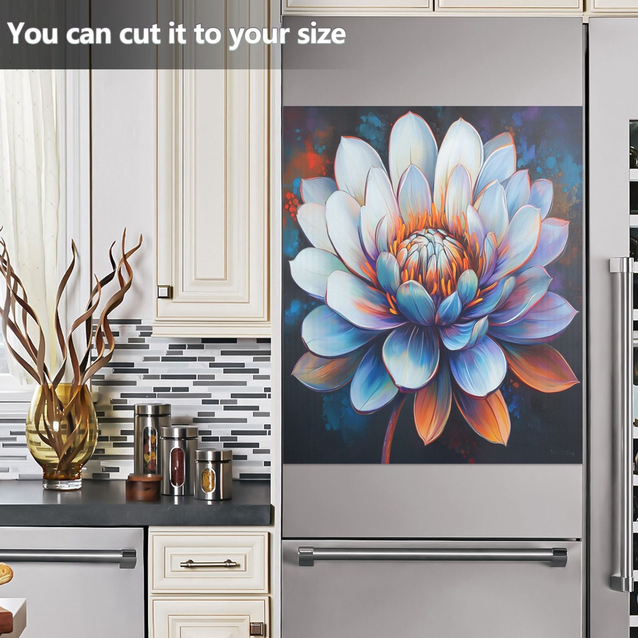 Dishwasher Magnetic Sticker 23x26 Inch Refrigerator Magnetic Sticker Washing Machine Magnetic Sticker Kitchen Panel Magnetic Sticker Home Decor Big Blue Flowers