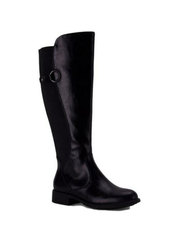 WANTED Womens Black Cushioned Stretch Troy Round Toe Stacked Heel Zip-Up Leather Riding Boot 11