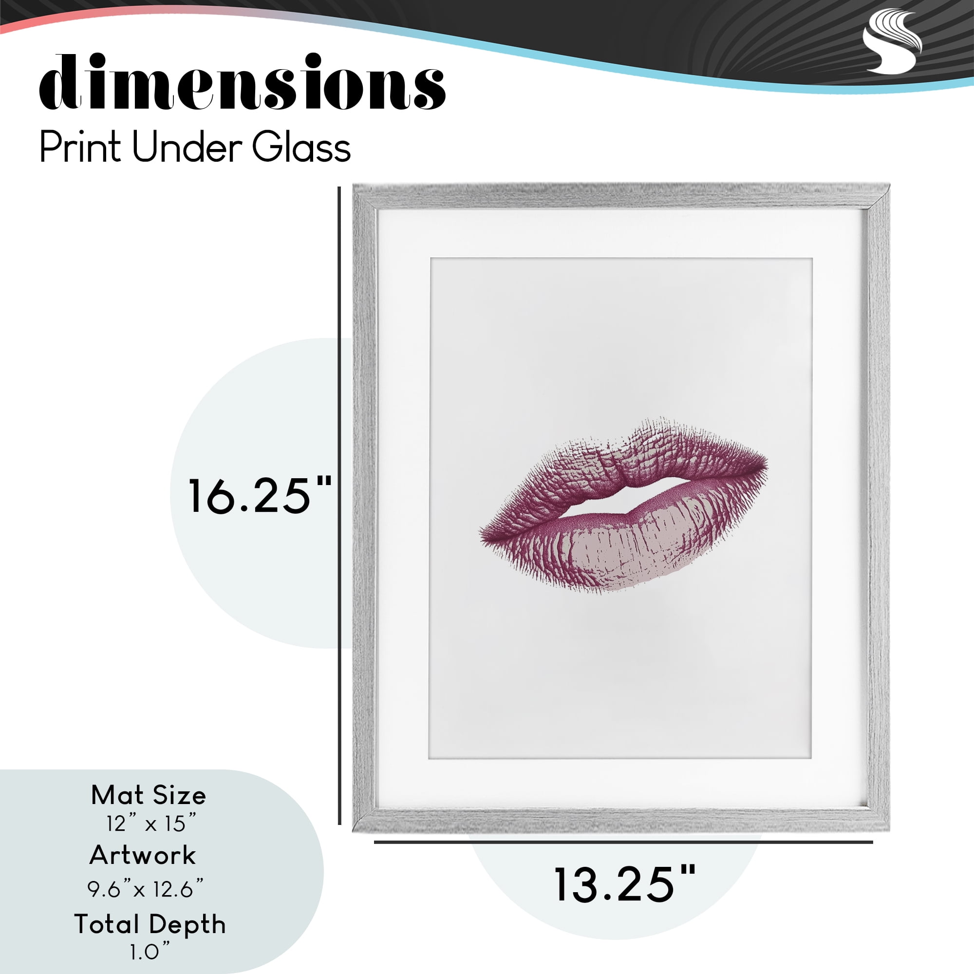 Feminine Pink Lips Glam Gray Framed Print Under Glass, design by Christine Simpson Art