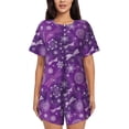 thumbnail image 1 of Balery Purple Snowflakes Conjunto de Pijama para Mujer con Estampado, Dos Piezas de Manga Corta y Shorts, Ropa de Dormir Suave con Cuello Redondo y Bolsillos-Medium, 1 of 6
