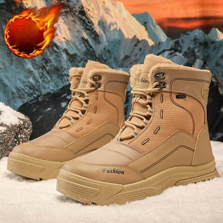 

YOUSNH Men Shoes Thick Soles Thickened Velvet Warm Snow Boots Fashionable Outdoor Large Cotton Snow Boots Men s Boots Khaki 8