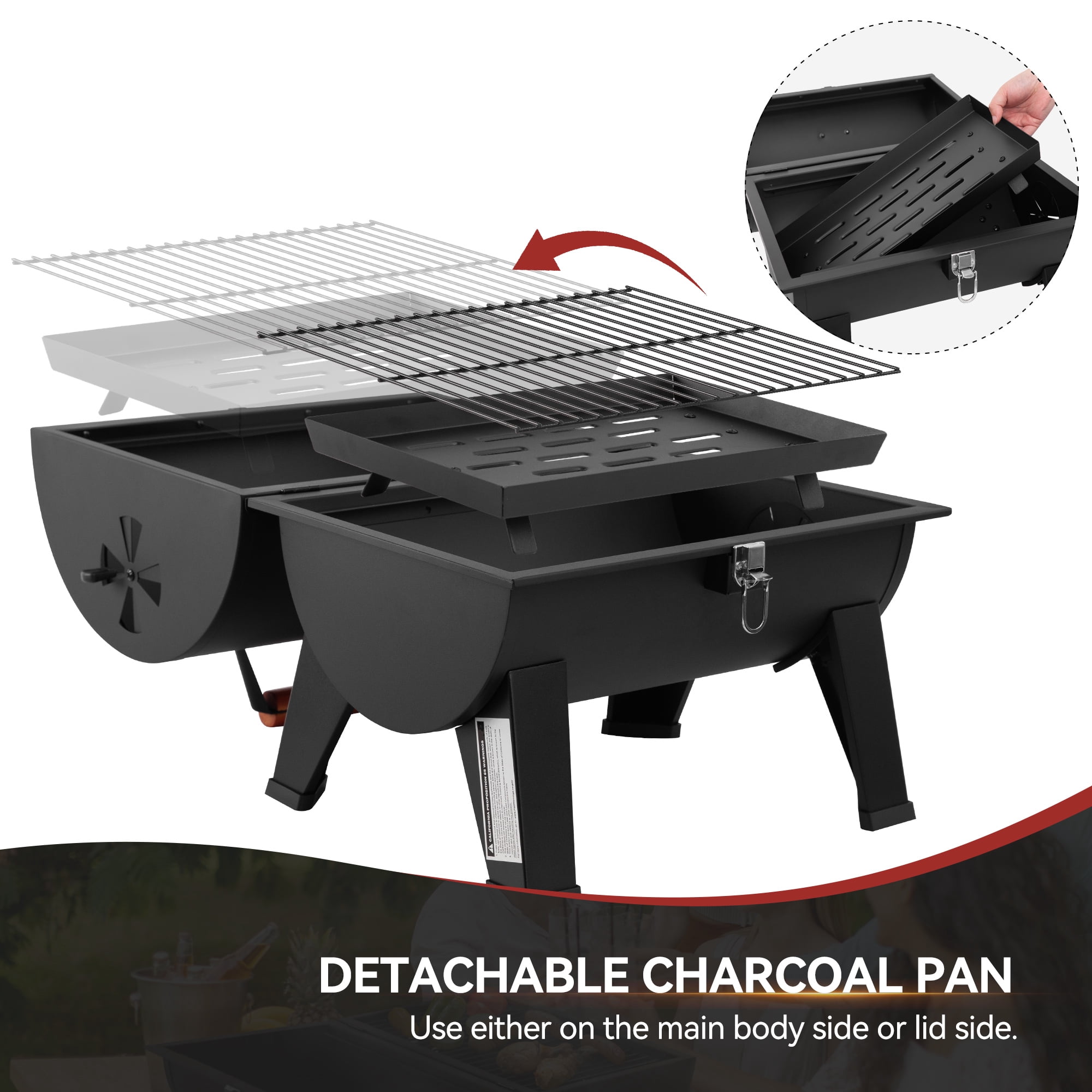 Royal Gourmet Portable Charcoal Grill with Two Side Cooking Area, Outdoor Compact BBQ Grill for Backyard Camping, CC1619