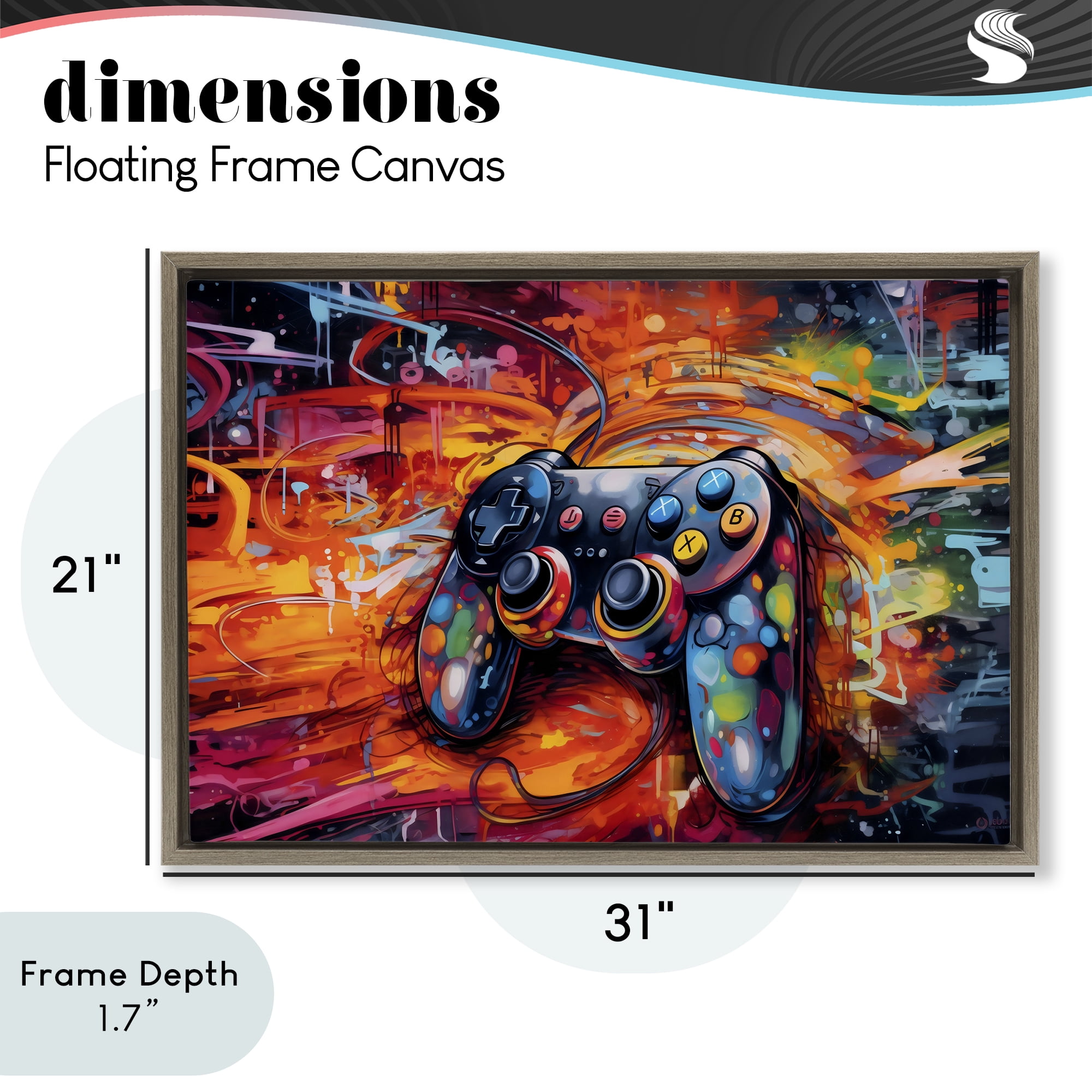 Stupell Industries Gaming Swirl Controller Energy Brown Framed Floater Canvas Wall Art, design by Creative Studio