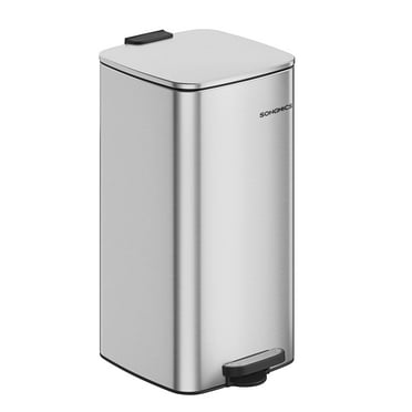 8-Gallon (30 L) Kitchen Trash Can, Trash Bin, Stainless Steel Garbage Can, with Inner Bucket, Soft Close and Stays Open, Metallic Silver