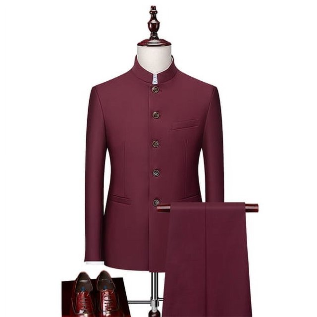 Traje Tang de talla grande 6XL-M para hombre, traje de cuello alto de estilo chino, traje de novio, diseño de moda de boda, Blazer ajustado, pantalones, esmoquin, 2 piezas
