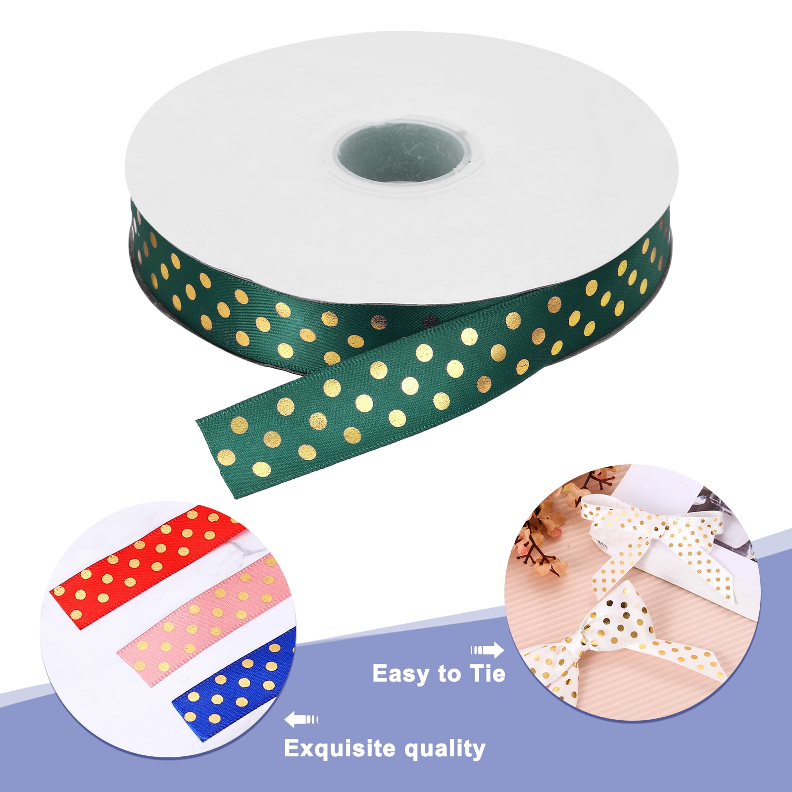 Grosgrain Ribbons 100 Yards 1 Inch Dark Green Gold Dots Ribbon for Crafts Gift Wrapping Wedding