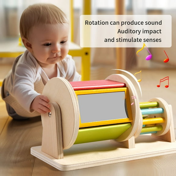 Wooden Textured Sensory Drum Toy, Hand Eye Coordination Early Education, Color Recognition Visual Stimulation, Soft Safe Infant Learning Play, Focus Training Gift for Boys Girls