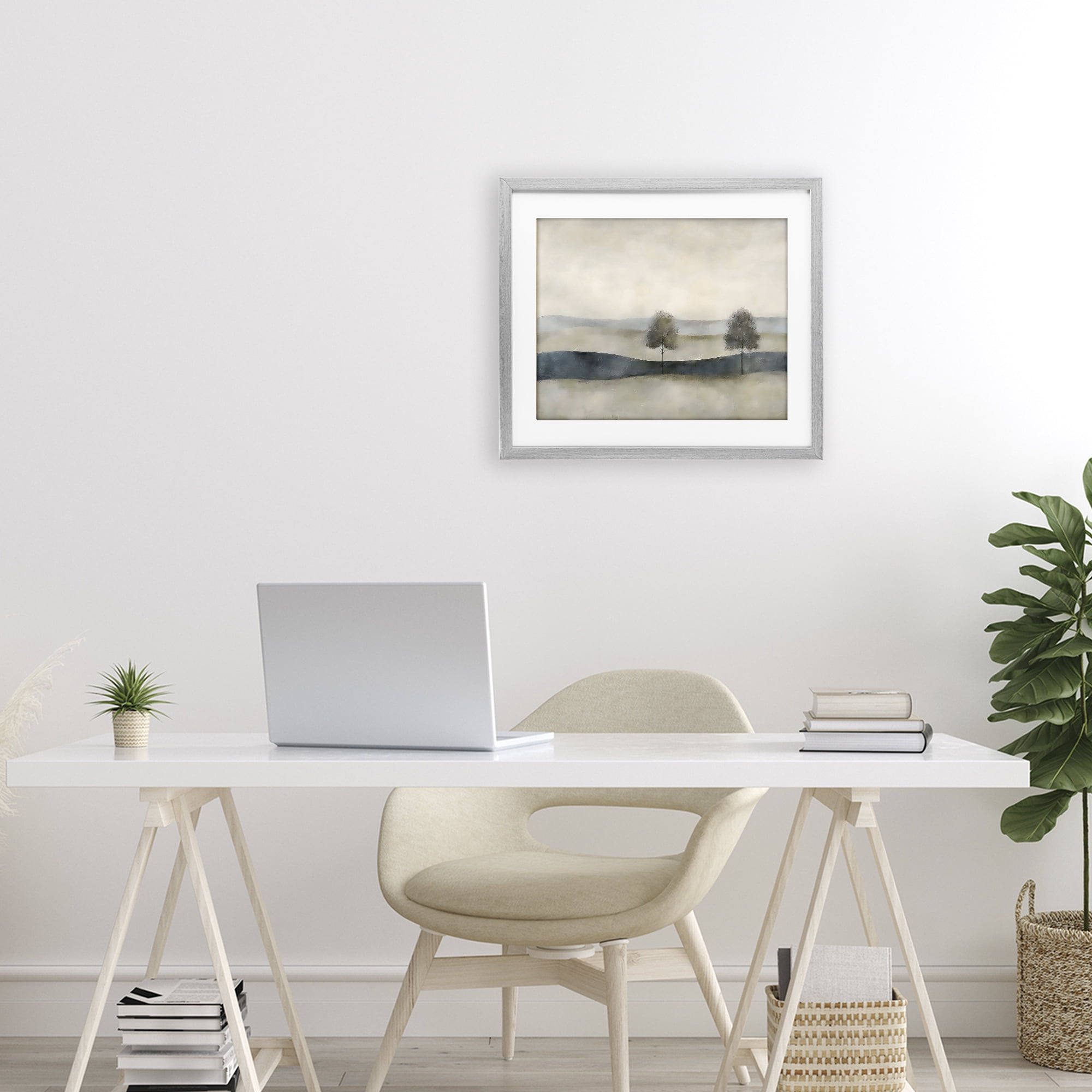 Stupell Industries Muted Horizon with Trees Gray Framed Print Under Glass, design by Riley B