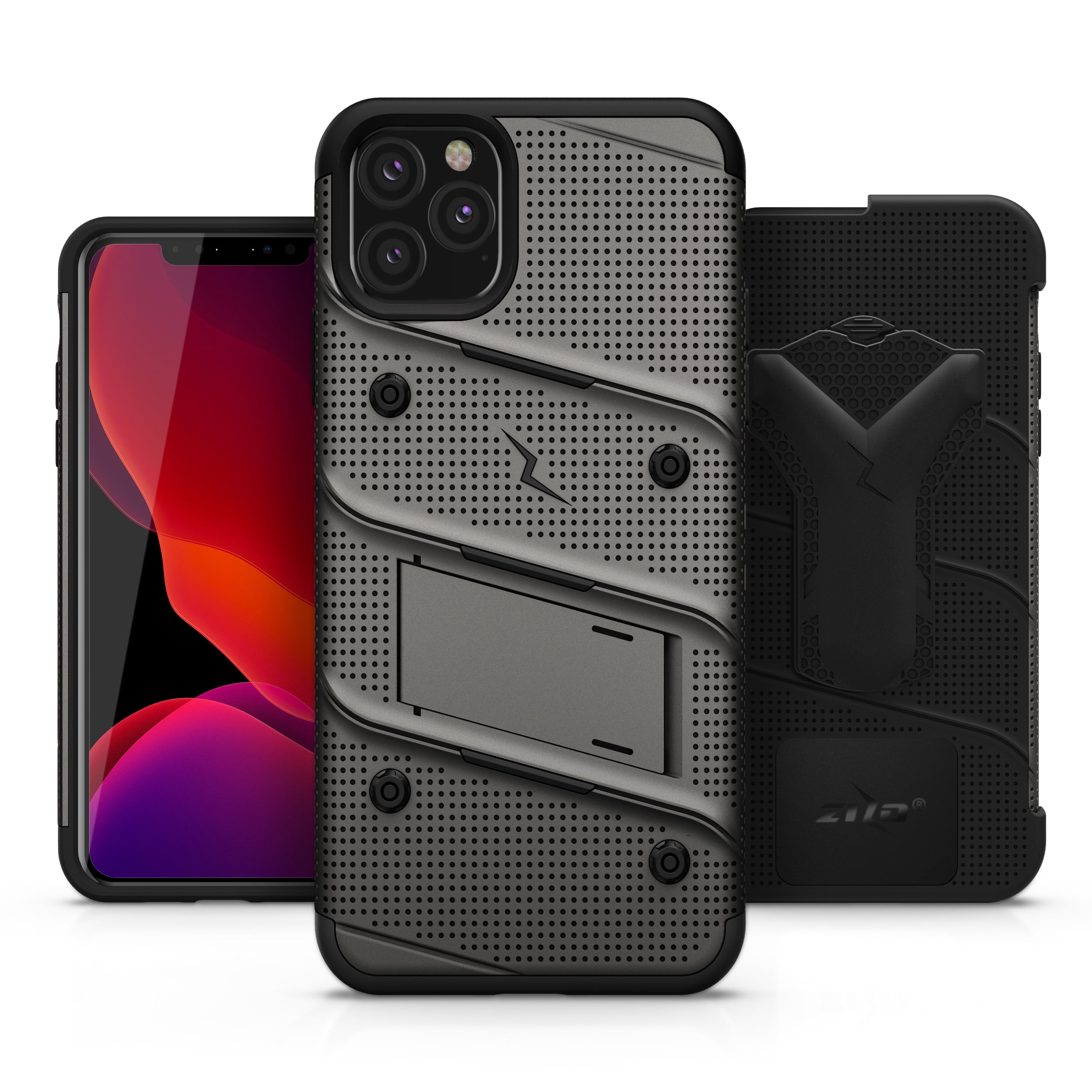 ZIZO BOLT Series iPhone 11 Pro Case - Heavy-duty Military-grade Drop Protection w/ Kickstand Included Belt Clip Holster Tempered Glass Lanyard - Gun Metal Gray