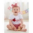 thumbnail image 5 of BemeyourBBs Baby Girl First Birthday Bee Ladybug Outfit One Years Old 1st Birthday Clothes Puff Short Sleeve Romper Plaid Ruffled Shorts and Headband 3 Pcs Set, 5 of 9