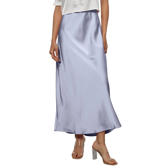 Skirts for Women High Waist Hidden Elasticized Waistband Skirt Elegant Midi Skirt Satin Flared Casual A Line Skirts Purple L