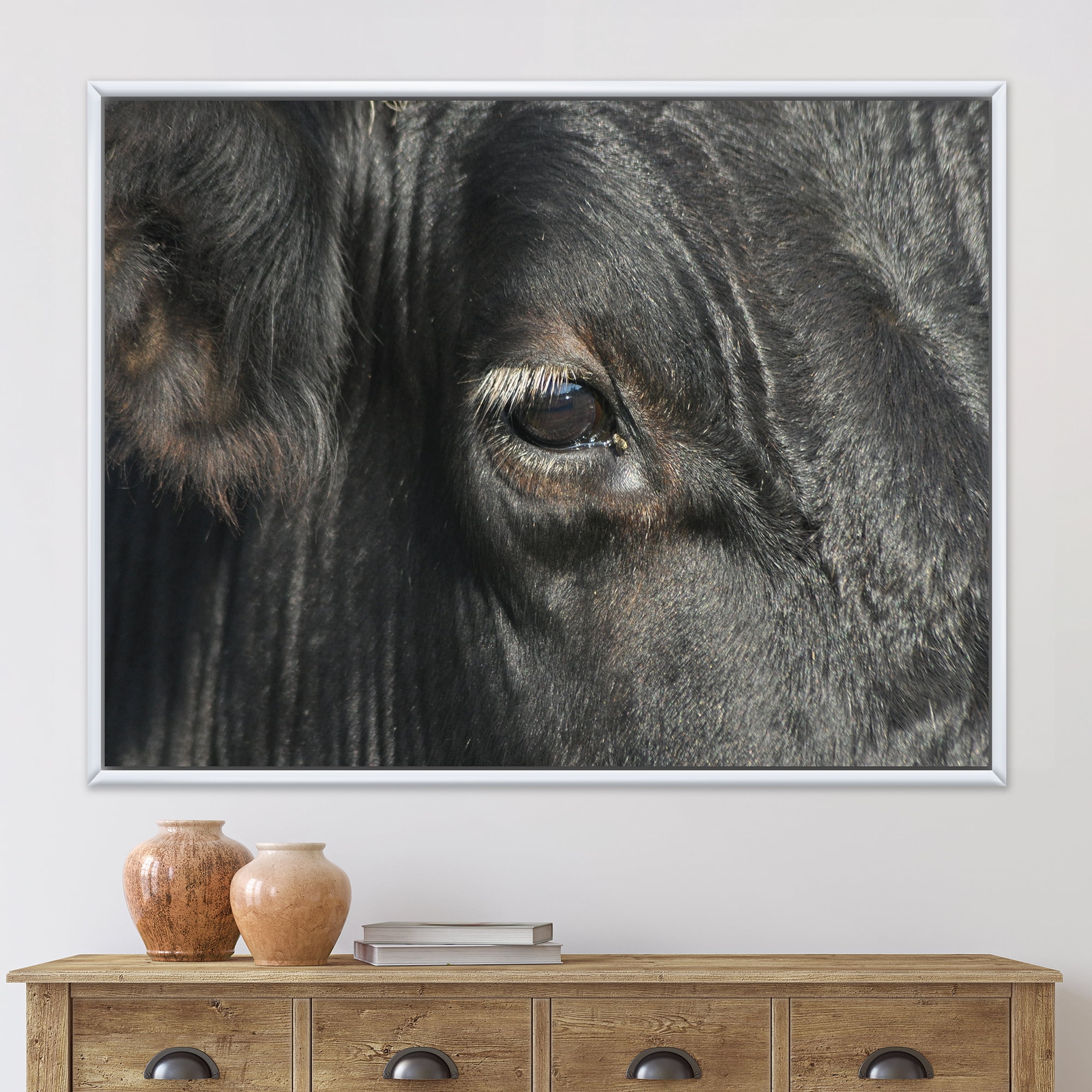 Designart 'Close-Up Of Cow Eye' Farmhouse Framed Canvas Wall Art Print