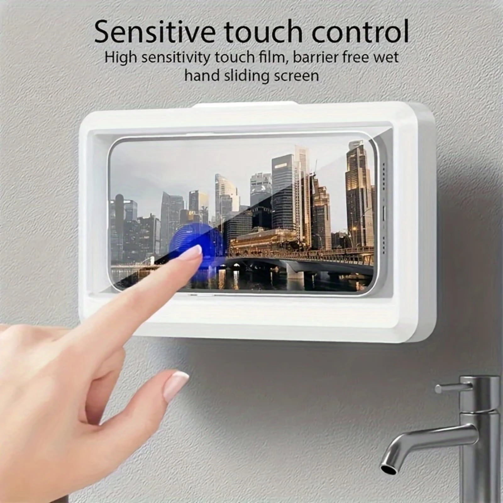 Shower Phone Holder Waterproof， Shower Phone Case Anti-Fog & Sensitive Touchscreen Bathroom Wall Phone Mount Stand Universal Fit for iPhone & Smartphones Gift for Men Women