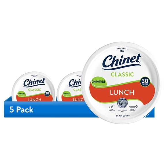 (5 pack) Chinet Classic Lunch Plate, 8 3/4", White, 30 Count
