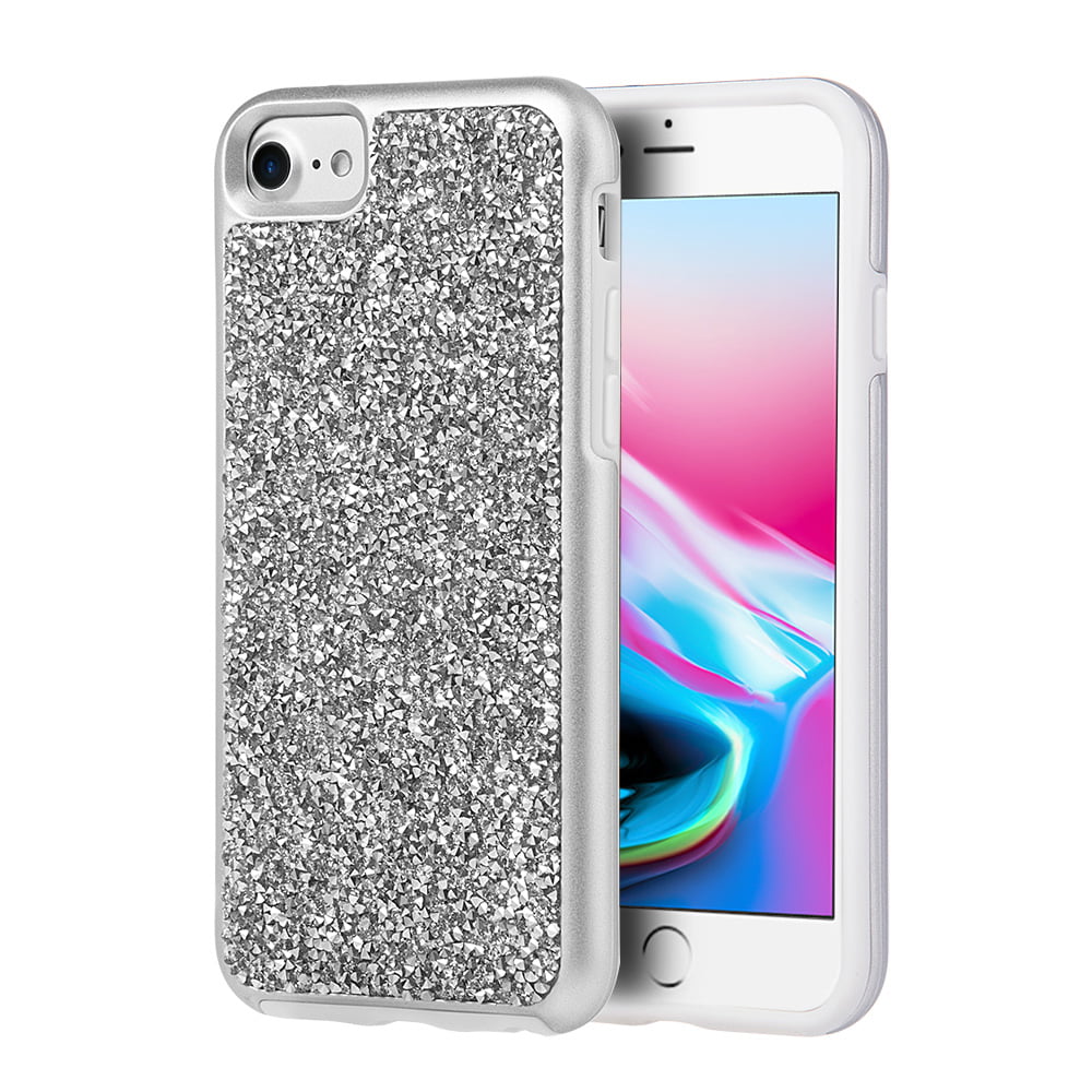 iPhone 8 Diamond Case, Glitterati Brilliant Tough Case Diamond Platinum