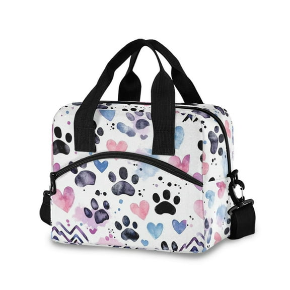 DIXRUYEE Lunch Bag Double Deck Lunch Cooler Box Tote Bag Fashion Heartfelt Pawprints Printed