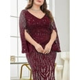 thumbnail image 5 of Womens Mermaid Plus Size V Neck Sequin Evening Dress Long Sleeves Mother of The Bride Gowns Royal Blue, 5 of 6