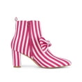 thumbnail image 3 of BLISSFUL STEP Women's Pointed Toe Bow Striped Chunky Heel Ankle Boots Hot Pink 7, 3 of 7