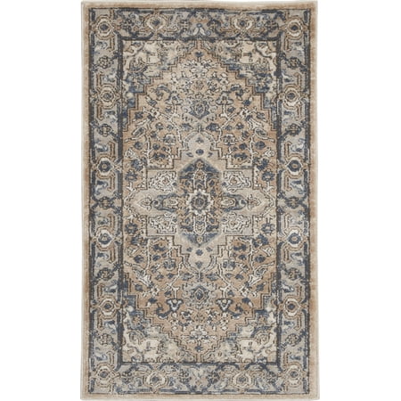 HomeRoots 480245 2 x 4 ft. Beige & Gray Oriental Power Loom Non Skid Rectangle Area Rug