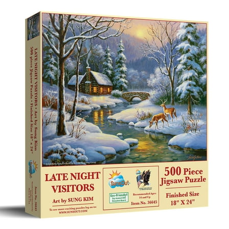 SUNSOUT INC - Late Night Visitors - 500 pc Jigsaw Puzzle by Artist: Sung Kim - Finished Size 18" x 24" - MPN# 36645