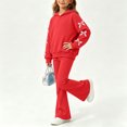 thumbnail image 5 of Ixbnca 2 Piece Outfits for Kids Girls Long Sleeve Hooded Sweatshirts High Waist Flare Pants Bow Fashion Clothes, 5 of 7