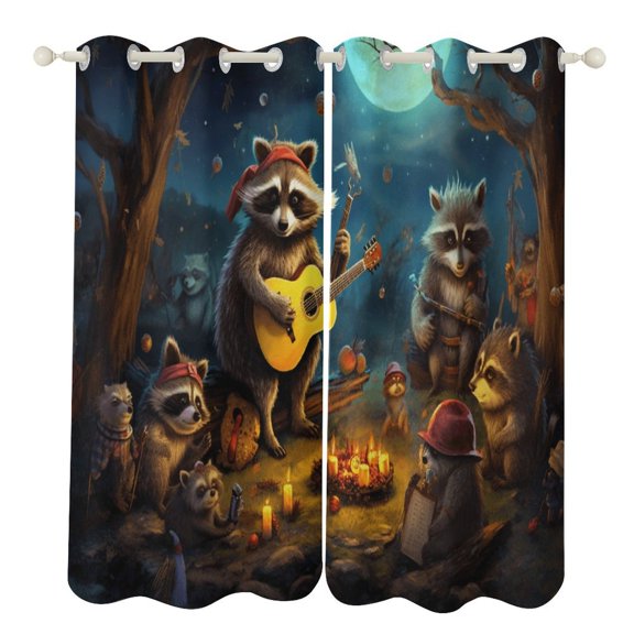 Raccoon Playing Guitar Blackout Curtains for Bedroom Curtains Insulated Room Darkening Window Drapes for Living Room