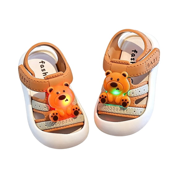 Dakaela 9M-5Y Kids Sandals Light up Bear Boys Girls Summer Water Shoes Non Slip Athletic Beach Casual Slides with Hook and Loop Brown