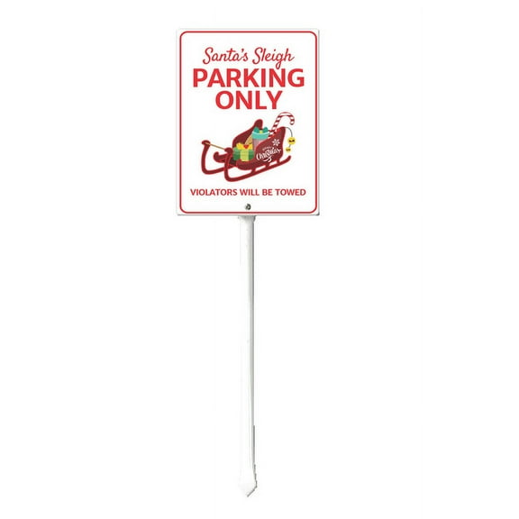 Eveokoki Yard Sign with Stakes Santa Sleigh Parking Only Lawn Sign Colorful Lawn Patio Yard Decorations for Holiday Party Home Lawn Pathway Walkway Decorations Supplies, 17.6"