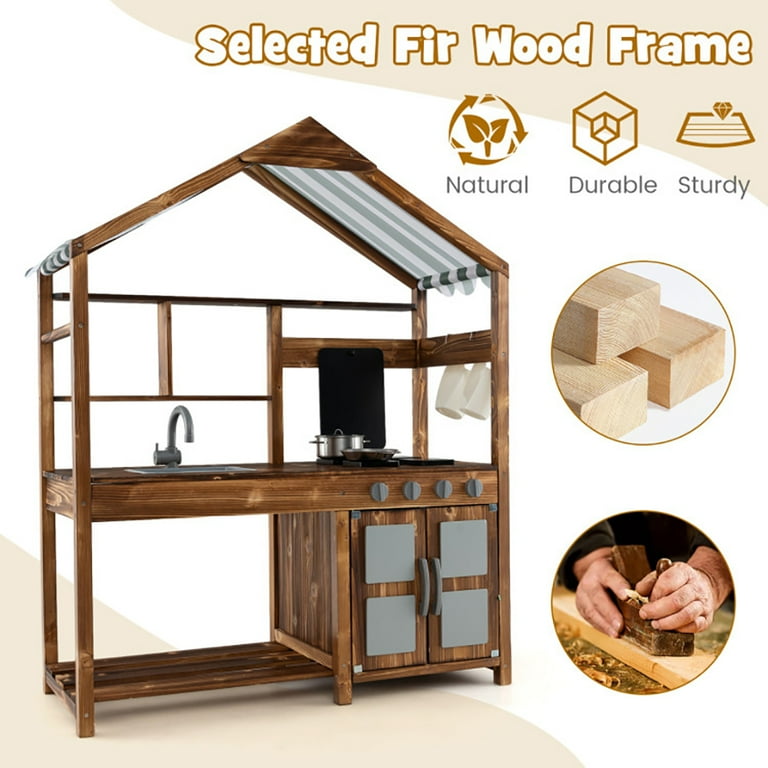 Canddidliike Kid's Mud Kitchen Outdoor Solid Wood Mud Kitchen with