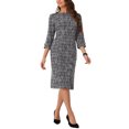 thumbnail image 2 of Vestido de mujer de tweed Inspire Chic, cuello barco, manga 3/4, largo hasta la rodilla, color negro, 2 of 6