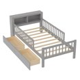 thumbnail image 6 of Twin Size Platform Bed with Storage Headboard & Two Under-Bed Drawers, Wooden Kids Bed Frame with Three-Side Guardrails for Safety and Security, Gray, 6 of 9